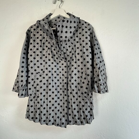 Flair Womens Grey Black Polka Dot Wide-Collar Pleated Jacket Small Lightweight - Picture 1 of 9